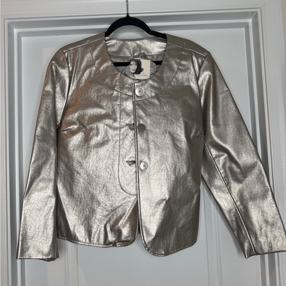 Jaclyn Smith Jackets & Blazers - *NWT* Vintage Women’s Jaclyn Smith Faux Leather Metallic Pewter Jacket Sz XL